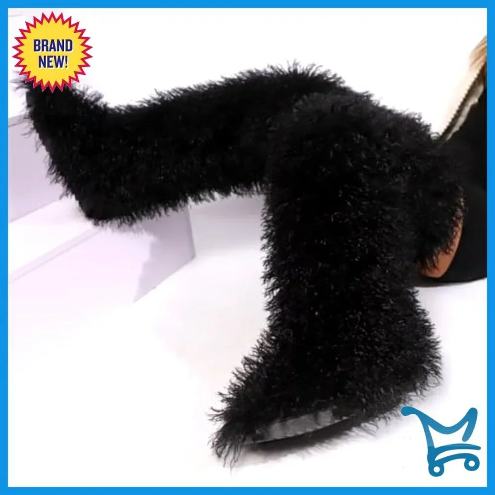 29-Inch Over-the-Knee Faux Fur Boots Flat Sole Winter Women's Shoes